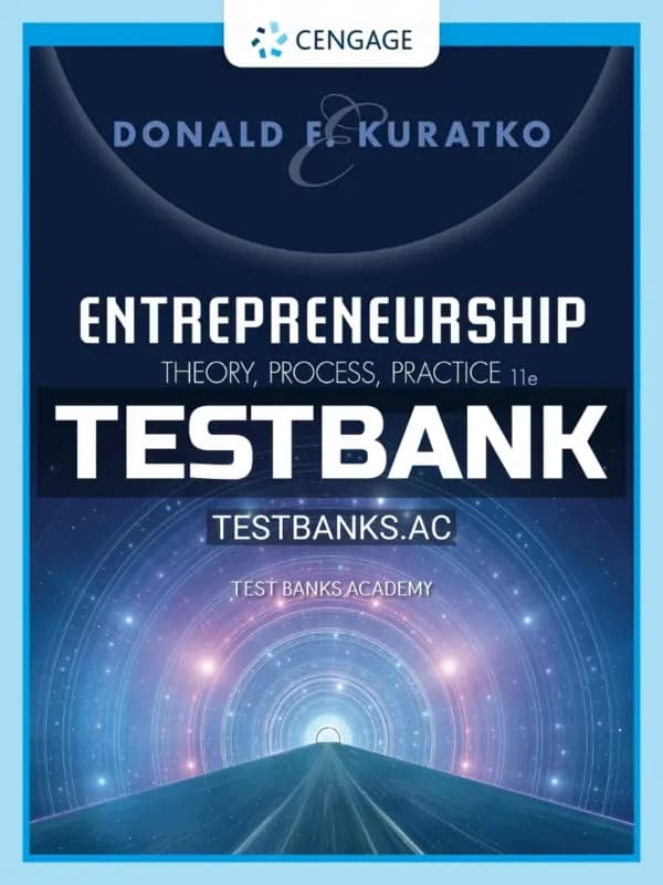 Cover for Test Bank for Entrepreneurship Theory Process Practice 11th Edition by Kuratko