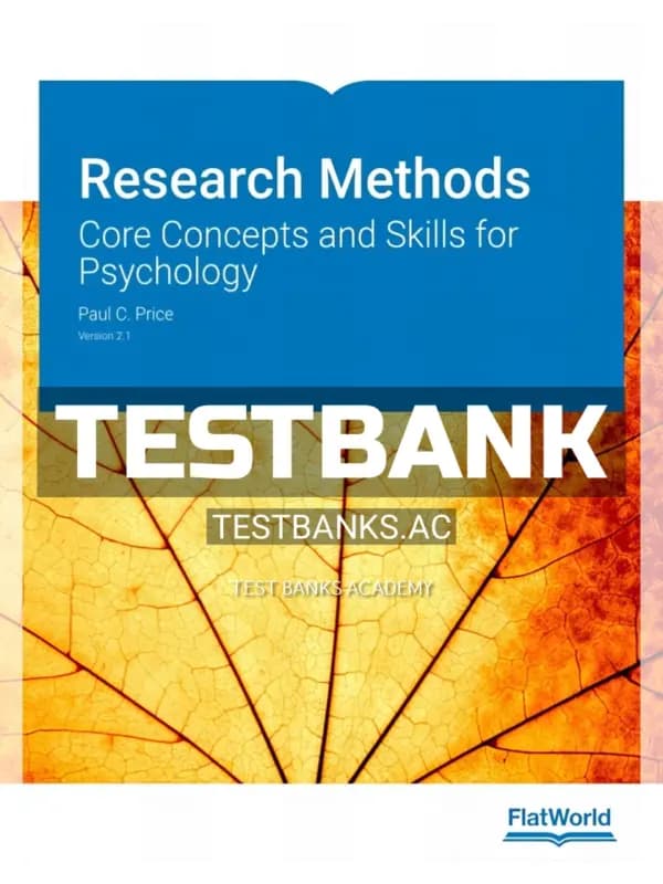 Cover for Test Bank for Research Methods 2 1 Core Concepts and Skills for Psychology 2nd Edition by Price
