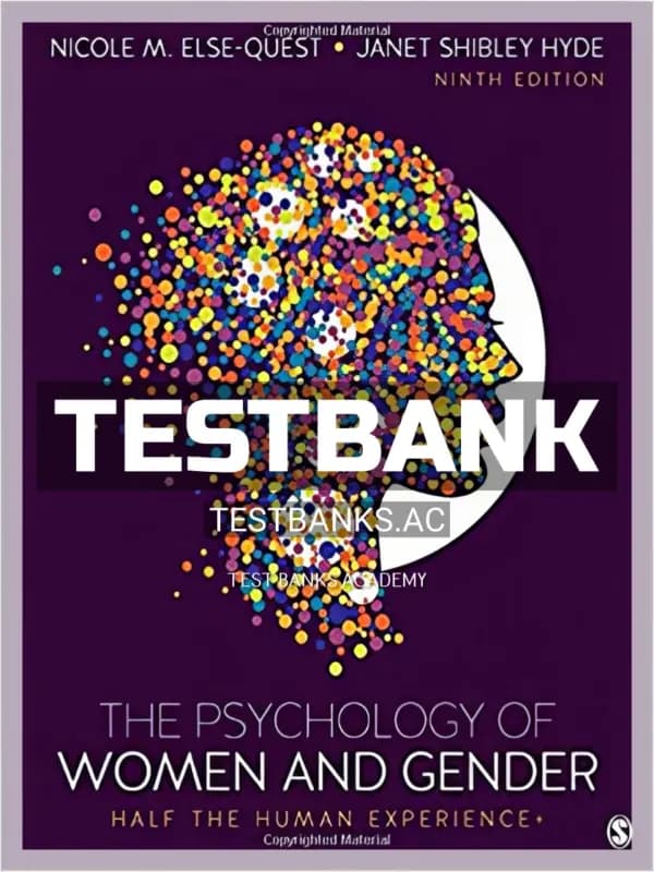 Cover for Test Bank for Psychology of Women and Gender Half the Human Experience + 9th Edition by Else Quest
