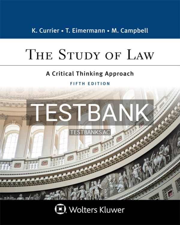 Test Bank for Study of Law 5th US Edition by Currier cover