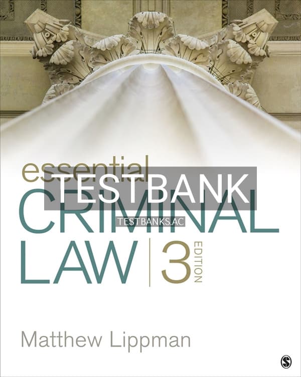 Test Bank for Essential Criminal Law 3rd US Edition by Lippman cover