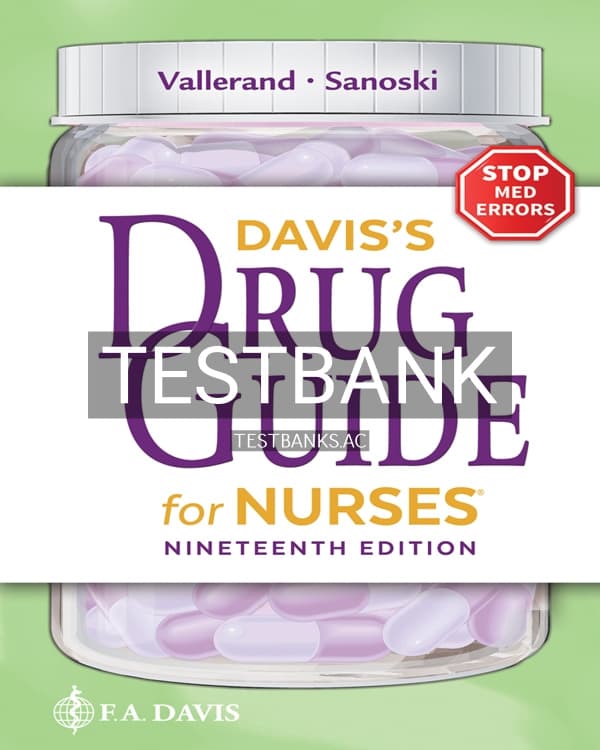 Test Bank for Davis’s Drug Guide for Nurses 19th Edition 19th US Edition by Vallerand cover