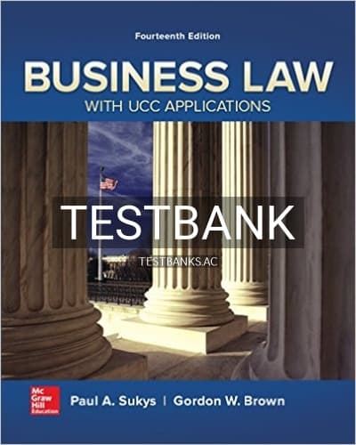 Test Bank for Business Law with UCC Applications 14th Edition by Sukys cover