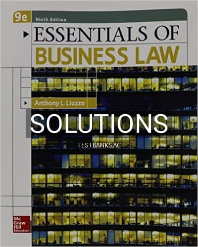 Solutions for Essentials of Business Law 9th Edition by Anthony Liuzzo cover