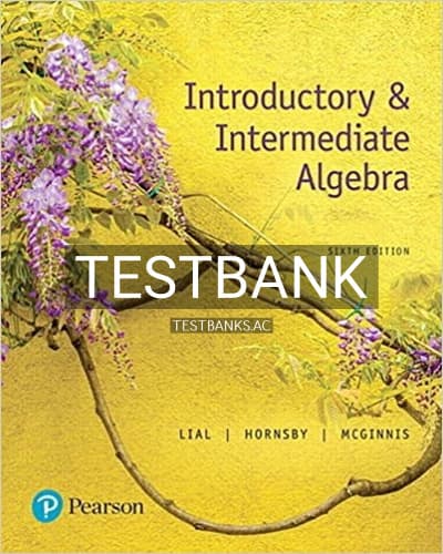 Test Bank for Introductory and Intermediate Algebra 6th Edition by Lial cover