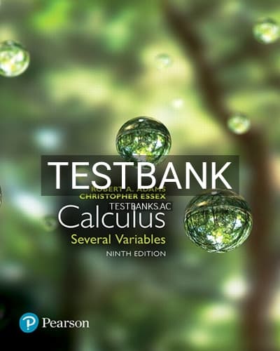 Test Bank for Calculus Several Variables 9th Edition by Adams cover