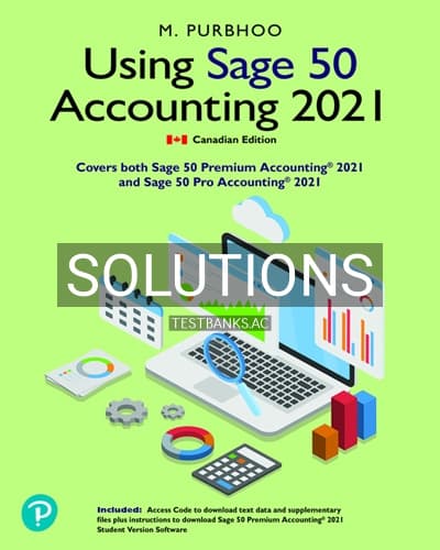 Cover for Solutions for Using Sage 50 Accounting 2021 1st Edition by Purbhoo