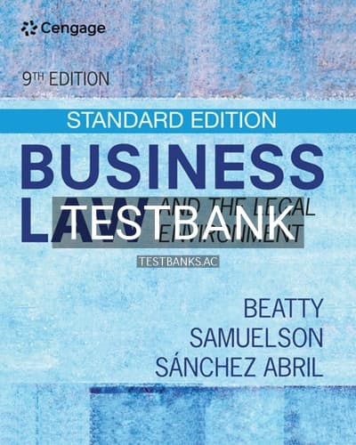 Test Bank for Business Law and the Legal Environment 9th Edition by Beatty cover