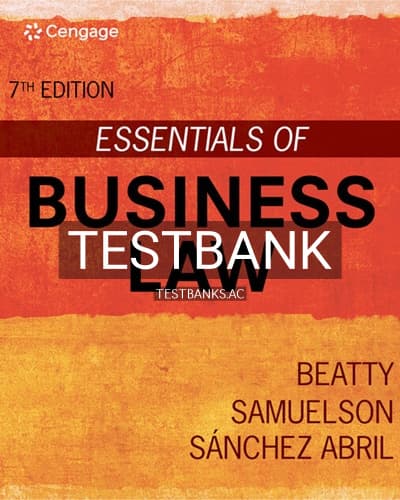 Test Bank for Essentials of Business Law 7th Edition by Beatty cover