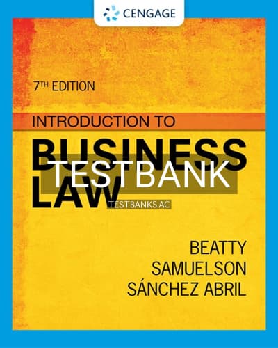 Test Bank for Introduction to Business Law 7th Edition by Beatty cover