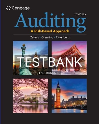 Test Bank for Auditing A Risk Based Approach 12th Edition by Zehms cover