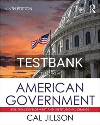 Cover for Test Bank for American Government Political Development and Institutional Change 9th Edition by Jillson