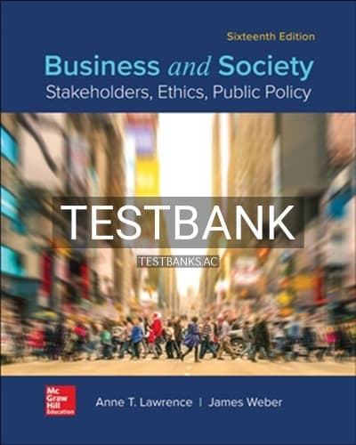 Test Bank for Business and Society 16th Edition by Lawrence cover
