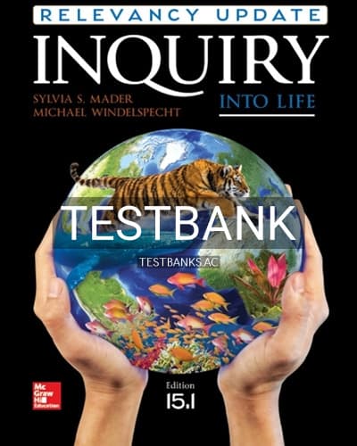 Test Bank for Inquiry into Life Relevancy Update 15 1 15th Edition by Mader cover