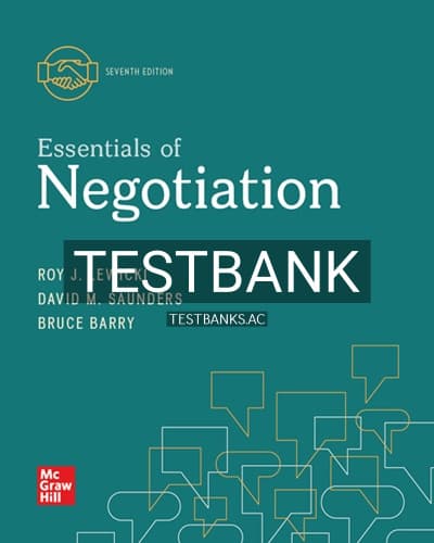 Test Bank for Essentials of Negotiation 7th Edition by Lewicki cover