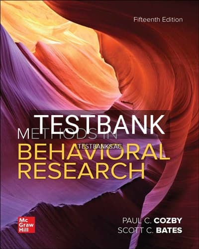Test Bank for Methods in Behavioral Research 15th Edition by Cozby cover