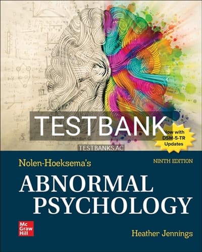 Test Bank for Nolen Hoeksema’s Abnormal Psychology 9th Edition by Jennings cover