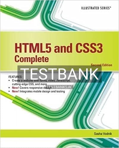 Test Bank for HTML5 and CSS3 Illustrated Complete 2nd Edition by Vodnik cover