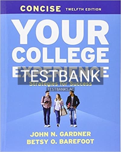 Cover for Test Bank for Your College Experience Concise 12th Edition by Gardner