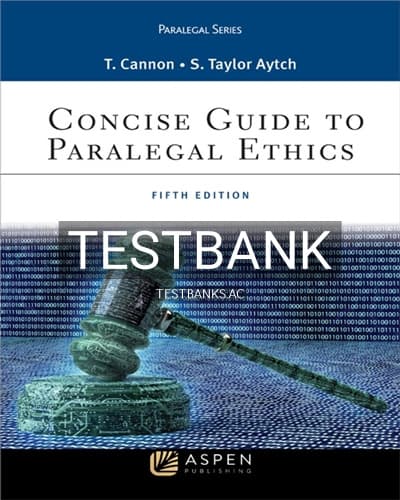 Test Bank for Concise Guide to Paralegal Ethics 5th Edition by Cannon cover