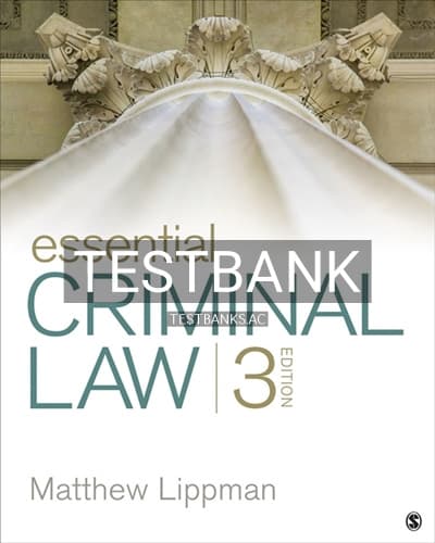 Test Bank for Essential Criminal Law 3rd Edition by Lippman cover