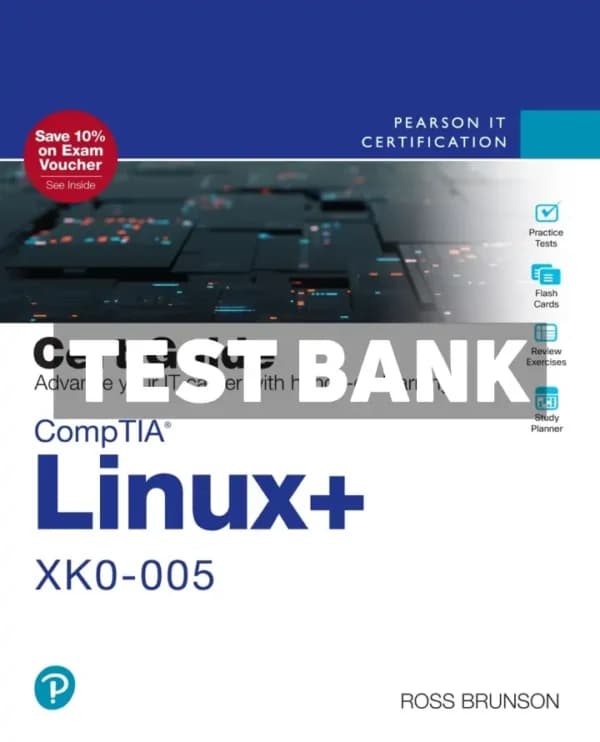 Cover for CompTIA Linux+ XK0-005 Cert Guide 1st Edition Brunson Test Bank
