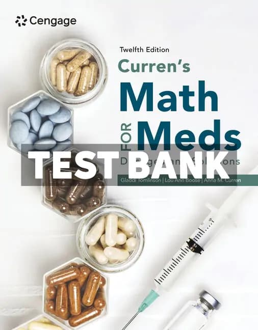 Currens Math for Meds – Dosages and Solutions 12th Edition Tomlinson Test Bank cover