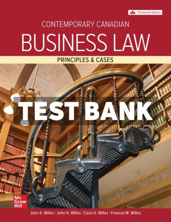 Cover for Contemporary Canadian Business Law 13th Canadian Edition Willes Test Bank