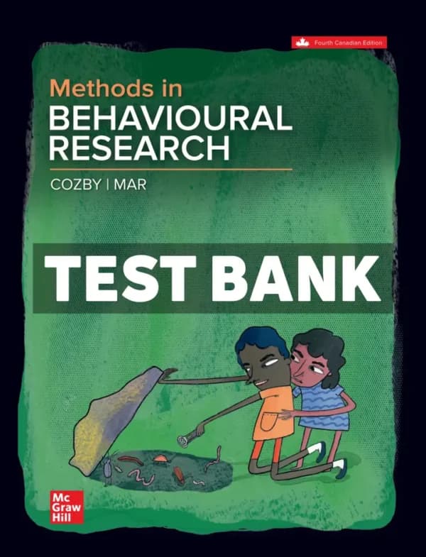 Methods In Behavioural Research 4th Canadian Edition Cozby Test Bank cover