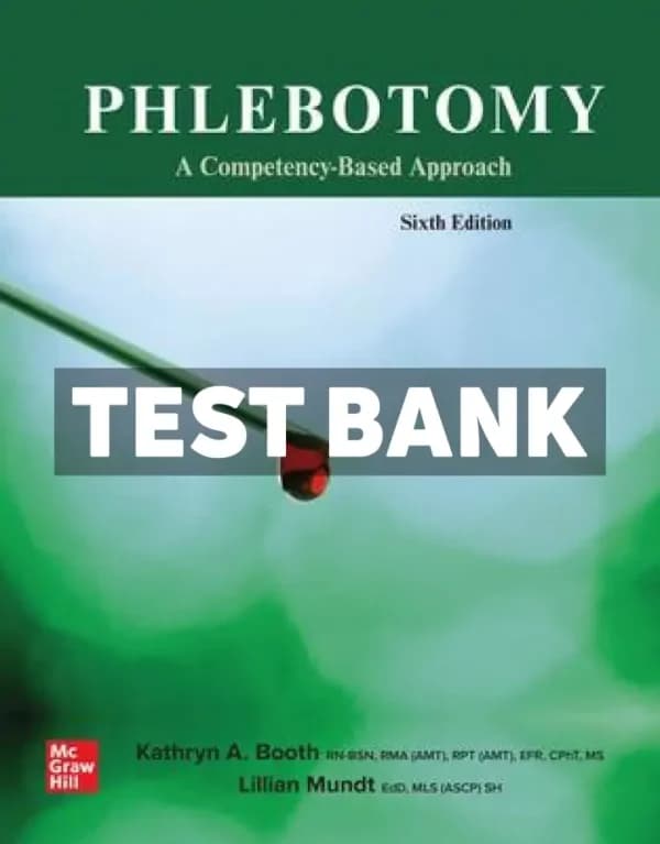 Phlebotomy 6th Edition Booth Test Bank cover