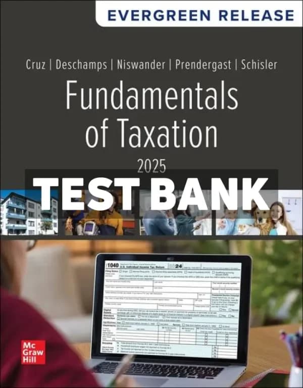 Cover for Fundamentals of Taxation 2025 Edition 1st Edition Cruz Test Bank