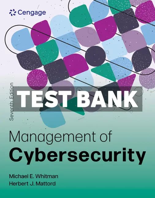 Management of Cybersecurity 7th Edition Whitman Test Bank cover