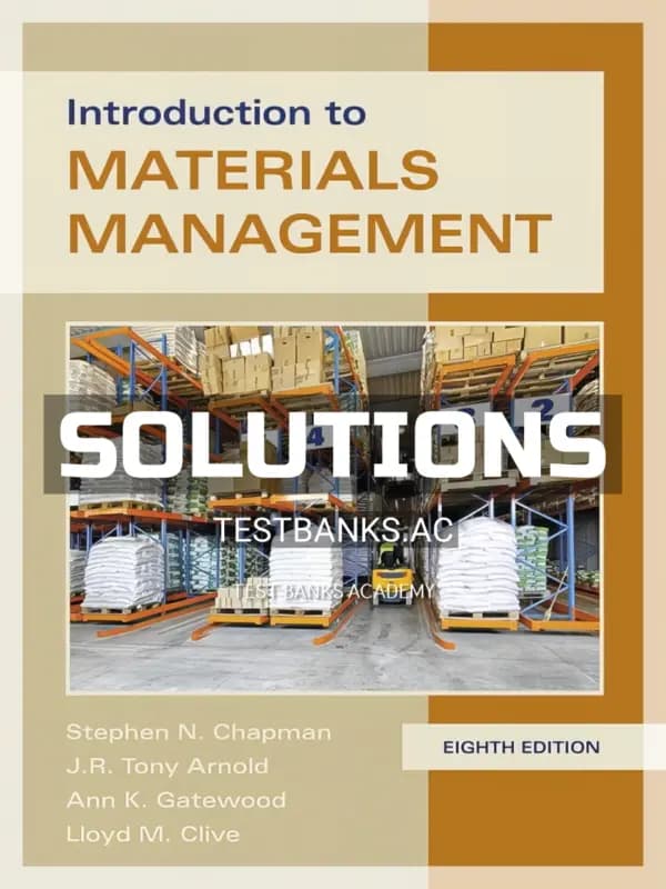 Solutions Manual for Introduction to Materials Management 8th Edition by Chapman cover