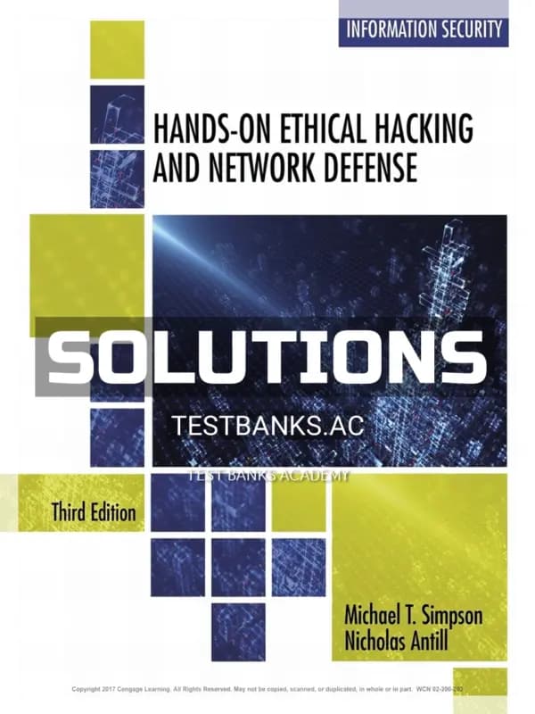 Solutions Manual for Hands-On Ethical Hacking and Network Defense 3rd Edition by Simpson cover