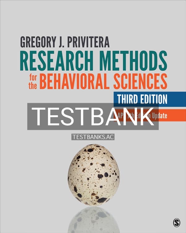 Test Bank for Research Methods for the Behavioral Sciences 3rd US Edition by Privitera cover