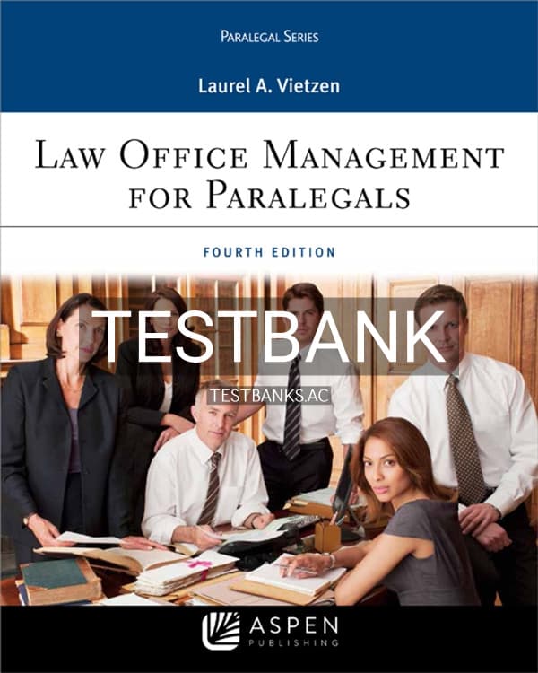 Test Bank for Law Office Management for Paralegals 4th US Edition by Vietzen cover