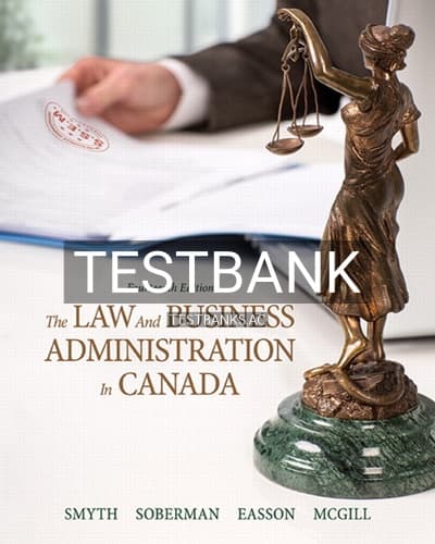 Test Bank for Law and Business Administration in Canada 14th Edition by Smyth cover