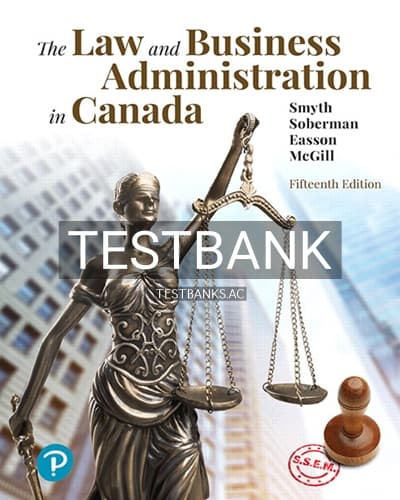 Test Bank for Law and Business Administration in Canada 15th Edition by Smyth cover