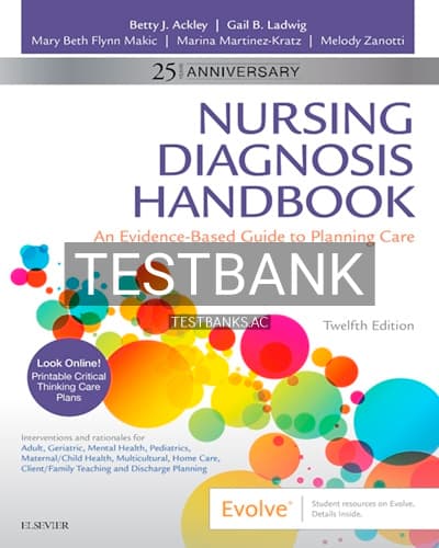 Test Bank for Nursing Diagnosis Handbook 12th Edition by Ackley cover