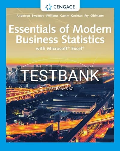 Test Bank for Essentials of Modern Business Statistics with Microsoft Excel 8th Edition by Anderson cover
