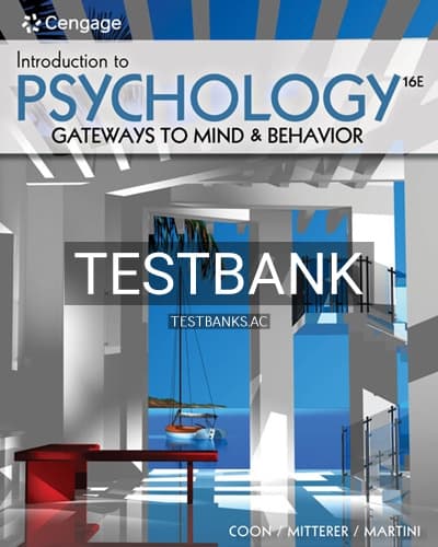 Test Bank for Introduction to Psychology 16th Edition by Coon cover