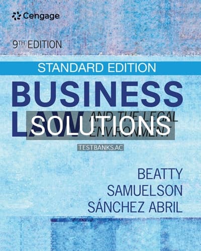 Solutions for Business Law and the Legal Environment 9th Edition by Beatty cover