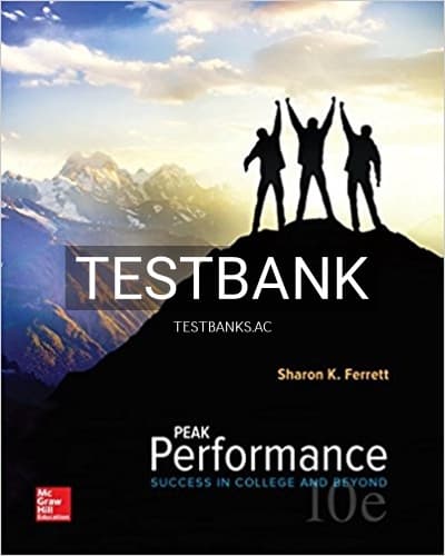 Test Bank for Peak Performance Success in College and Beyond 10th Edition by Ferrett cover