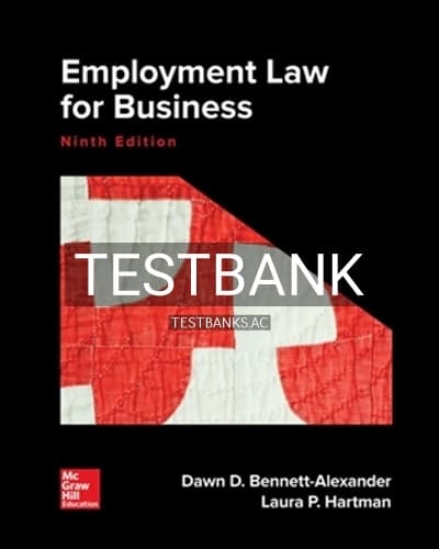 Test Bank for Employment Law for Business 9th Edition by Bennett-Alexander cover