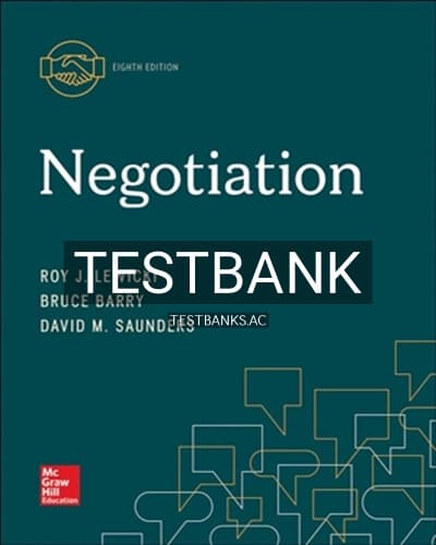 Test Bank for Negotiation 8th Edition by Lewicki cover