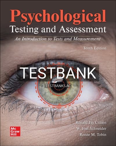 Test Bank for Psychological Testing and Assessment 10th Edition by Cohen cover
