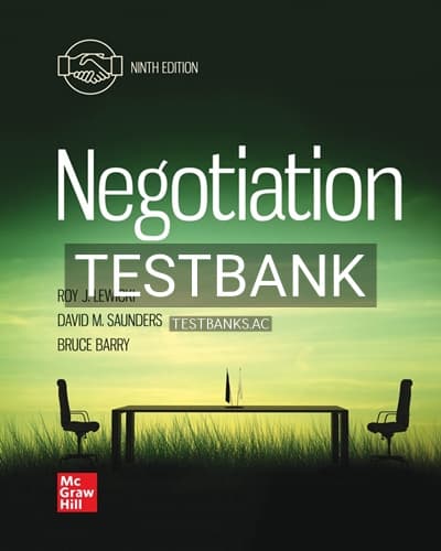 Test Bank for Negotiation 9th Edition by Lewicki cover