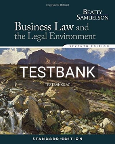 Test Bank for Business Law and the Legal Environment Standard Edition 7th Edition by Beatty cover