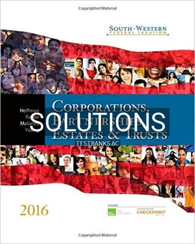 Solutions for South-Western Federal Taxation 2016 Corporations Partnerships Estates and Trusts 39th Edition by Hoffman cover