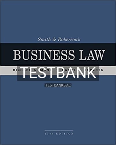 Test Bank for Smith and Robersons Business Law 17th Edition by Mann cover